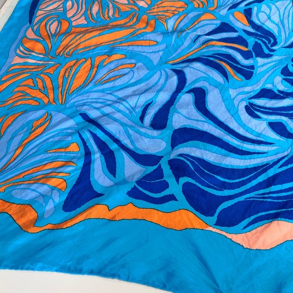 Silk Blue and Orange Scarf - Picture 7 of 16